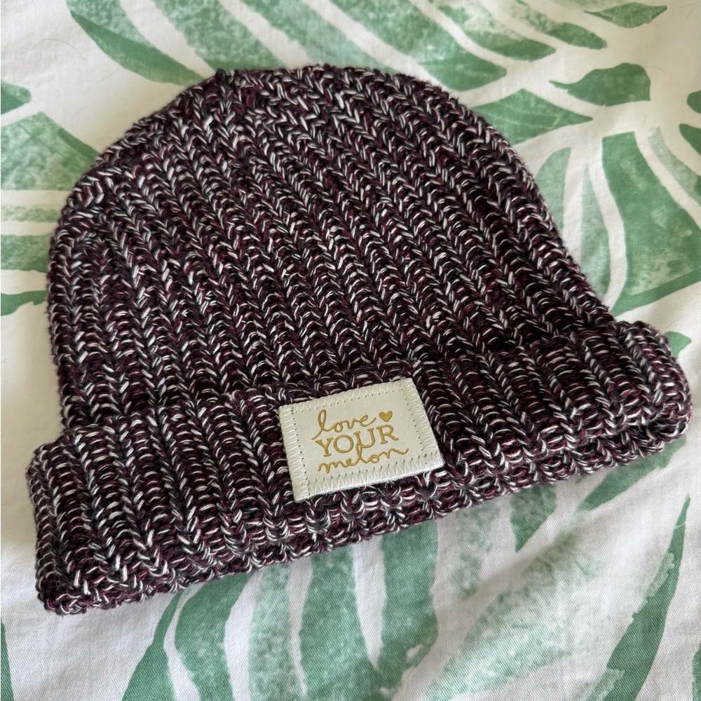 Love Your Melon Maroon and White Beanie